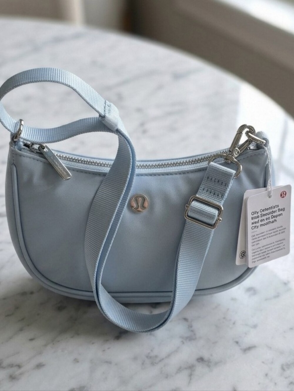 Lululemon City Essentials Mini Shoulder bag in Foam Cloud Blue Silver hardware